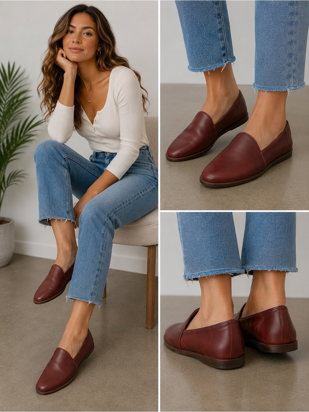 Nisolo Women's Burgundy Leather Slip-On Flats
